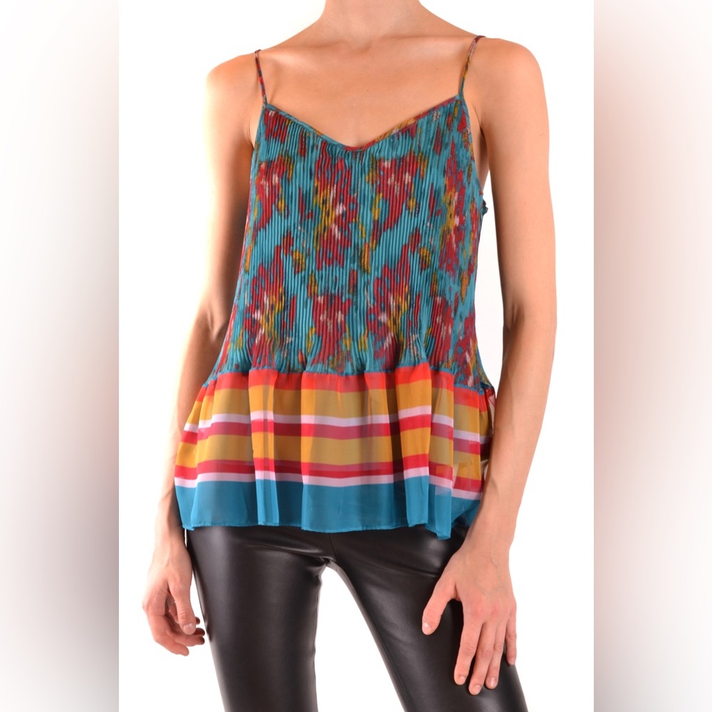 Twin-Set Teal and Orange Pleated Camisole – Size Tag Missing-Likely M